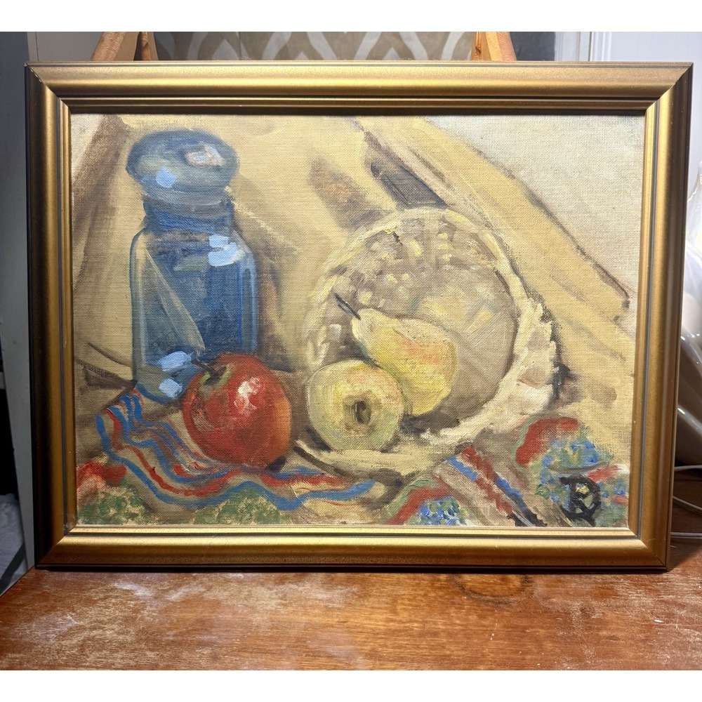 Vintage Original Impressionist Still Life Oil Painting Salt Fruit 14x18" Signed